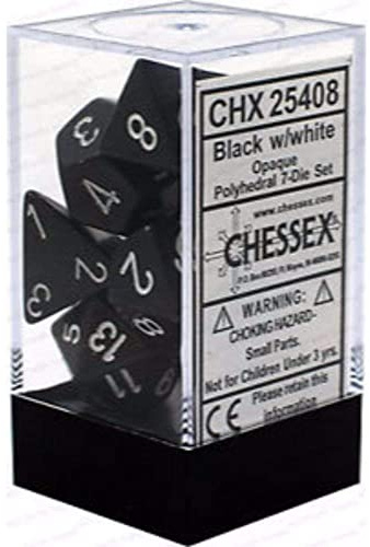 Chessex CHX25408 Dice-Opaque Black/White Set