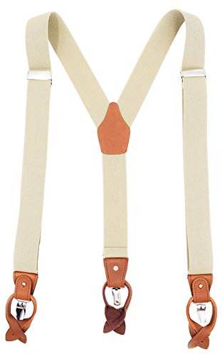 MENDENG Men's Suspenders Braces Leather Strap Father/Husband's Gift 6 Buttons