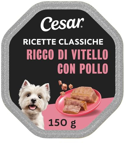 Cesar Ricette Classiche Cibo per Cane Tenero Patè con Tenero Vitello e Pollo 150 g - 14 Vaschette