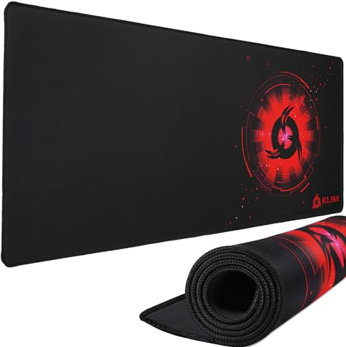 KLIM Tapis de Souris Extra Large - Surface Étendue (XL) - Très Grand Tapis de Souris pour Gamer - Base en Caoutchouc Antidérapant - Surface Texturée Haute Précision - 900 x 400 x 4 mm - Rouge