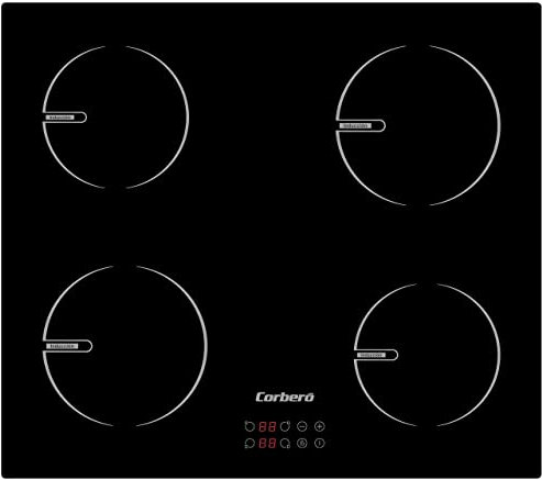 Corberó - Placa de Inducción 60 cm | CCIBR6004 | 6000 W | 4 Zonas de Cocción | Control Touch | 9 Niveles | Seguridad Garantizada | Diseño Elegante, Negro, 520×590×58, Acrilonitrilo Butadieno Estireno