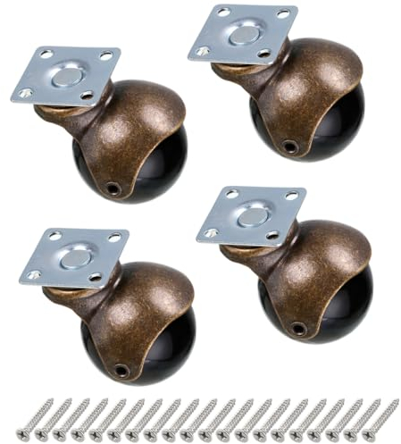 Skelang 4 Pcs Plate Castor Wheels, 40 mm Furniture Castors, Antique Ball Caster for Furniture, Cabinet, Storage Chest, Coffee Table, Load Capacity 22.7 kg Per Caster