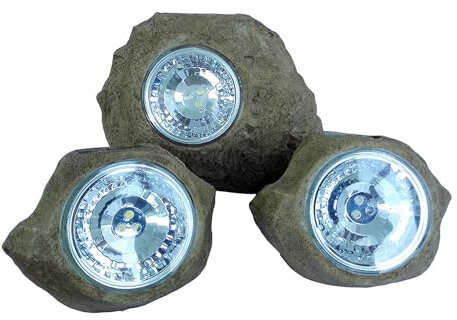 Lumi Jardin Lote de 3 Rocas solares H14cm Rocky Brown Marrón, Piedra, Gris, Unique, 3