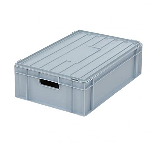 BiGDUG x4 Heavy Duty Euro Stacking Boxes Lidded Warehouse Storage Containers (x4 Grey 180h x 400w x 600dmn)