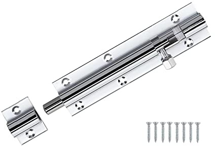 TERF® Door Bolt Polished Chrome Barrel Slide Lock 150mm [6''] Door Latch with Screws Ideal for Internal and External Doors Locks for Bedroom Bathroom Toilet Shed Gate Cupboards and Cabinets - 150mm
