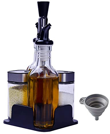 Miorkly Set Olio Aceto Sale Pepe ( da 5 Pezzi), Il Design a Rotazione della Copertina, può Utilizzare Una varietà di Metodi di Dumping,Oliera Vetro