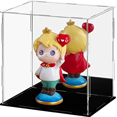 Dezzer Vitrine aus Acryl mit Schwarzer Basis, Zusammenbauen Arbeitsplatte Klarer Acrylkasten Organizer Staubdichte Schutzschalter für Action-Figuren Spielzeug, Sammlerstücke (20 x 15 x 20 cm)