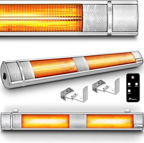 TRESKO Infrarot Heizstrahler 3000W mit Fernbedienung | Wärmestrahler Terrasse elektrisch mit 3 Heizstufen | Terrassenstrahler Innen & Außen | Wand- Infrarotstrahler Wickeltischstrahler