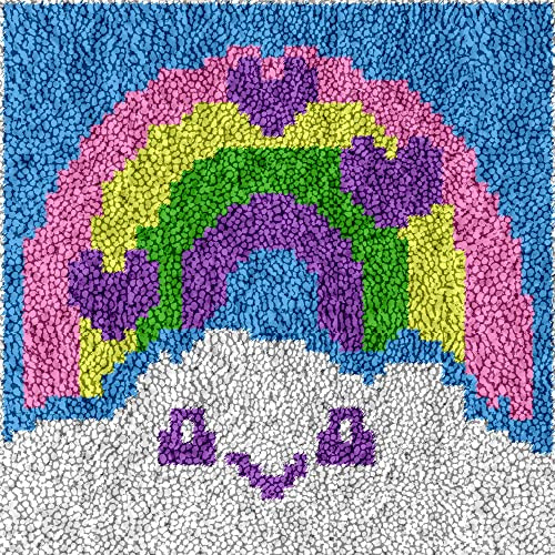 DL-YTG Latch Hook Kits Rug Rainbow Crochet Yarn Cushion Colour Pre-Printed Canvas Cover Rug Needlework DIY Hook and Latch Kit Christmas Home Decoration 30x30cm/12 X12in