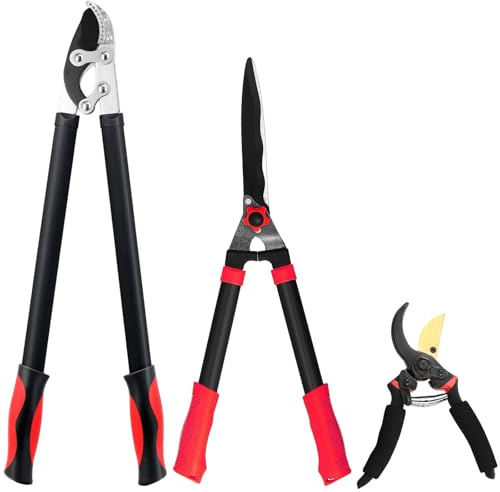 YRTSH Loppers Hedge Shears & Pruners Combo Set 3-Piece Hedge Clippers, Heavy Duty Tree & Shrub Care Kit for Yard, Lawn & Garden, Professional Branch Cutter Tree Trimmer for Indoor & Outdoor Gardening