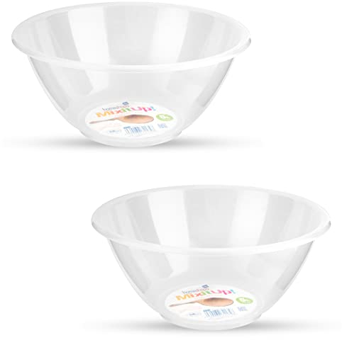 Homeshopa,Cuenco de plástico reutilizable para cocinar y servir, base antideslizante, compacto y apilable, cuenco de ensalada de palomitas de maíz, 28 cm, transparente (paquete de 2)