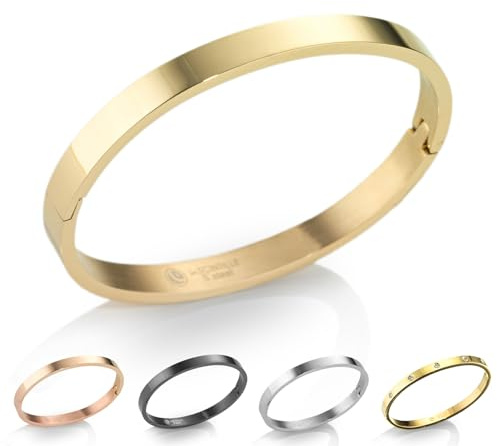 inSCINTILLE Schmuck Damen Armreif Edelstahl Zirkonia einfache Stil Liebe Armband 4/6/8mm mit Schließe Armspange Gravur, Gold/Silber/Schwarz, Inklusive Geschenkbox
