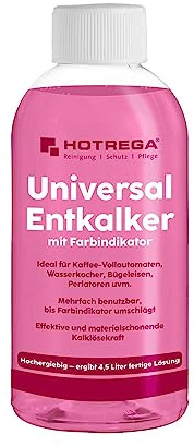 HOTREGA Universal-Entkalker Konzentrat 500 ml | Kalkentferner für Geräte | Amidosulfonsäure-Basis | Farbindikator zur Mehrfachverwendung | Ergibt 4,5 L Lösung | Lebensmittelsicher & Materialschonend