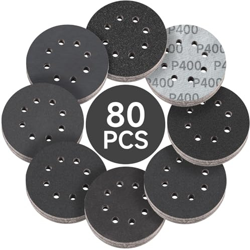 80PCS 5 inch Wet Dry Sanding Discs, Silicon Carbide Orbital Sander Hook and Loop Sandpaper 320 400 600 800 1000 1200 1500 2000 Grit, Best for Metal, Automotive Sanding