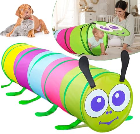 Kids Play Tunnel for Toddlers, Pop Up Crawl Through Tunnel Play Tent for Baby Infant Children Dog Cat, 180cm Kids Toys Gift for Indoor Outdoor (Colorful Caterpillar Tunnel)