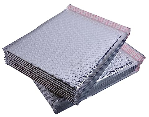 NUOBESTY 50 Stück Silberne Luftpolstertaschen aus PET mit Selbstklebendem Verschluss Leichter Stoßfester Verpackungsbeutel für Versand und Umzug