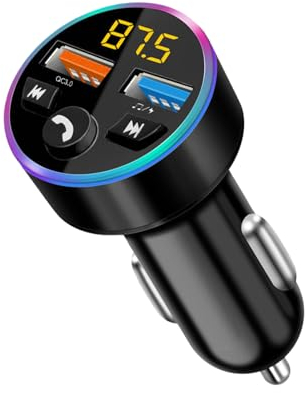 Wonvify Trasmettitore FM Bluetooth per Auto, Adattatore Bluetooth Auto Radio Musica MP3 Lettore con Chiamata Vivavoce, Caricabatterie Auto con 2 Porte USB Ricarica Rapida, Luci LED a 7 Colori