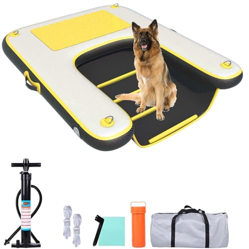Inflatable Dog Raft Boat Dock Ramp Ladder Water Sports Floating Platform Swimming Pool Pets On Water Ladder Steps 4.6ft x 3ft x 4in
