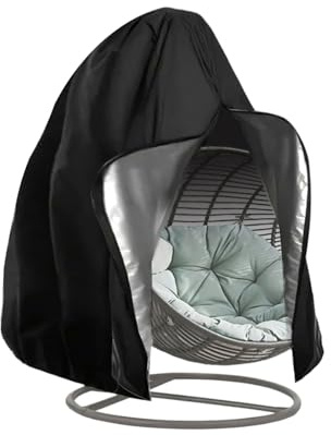 Hängesessel Abdeckung Outdoor Wasserdicht Hängestuhl Schutzhülle, 210D Oxford Staubdichte Abdeckung für Schwingsessel, Winddicht Hängestuhl Abdeckung mit Reißverschluss & Kordelzug, Schwarz 190x115cm