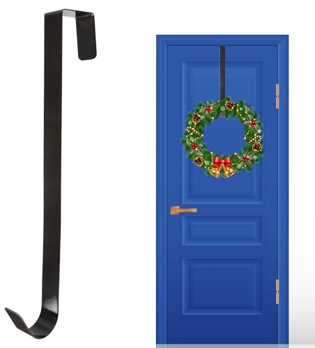 1Pc Christmas Wreath Door Hanger 38cm Black Metal Over Door Wreath Holder | Fits Doors up to 5 cm Thick, Rust-Resistant Metal for Christmas Wreaths, Home, Office and Seasonal Decorations