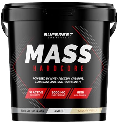 Superset Nutrition | Mass Hardcore (4,5kg) | Gainers | Gainer enrichi en whey + créatine - Vanille Crémeuse