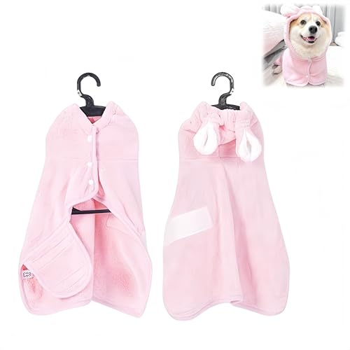 Super saugfähiger Hunde-Bademantel, schnelltrocknendes Badetuch für kleine und mittelgroße Haustiere, maschinenwaschbarer weicher Bademantel mit Sicherheitsknöpfen (Rosa, Größe XS für 4 kg)