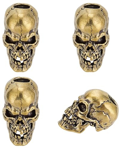 PH PandaHall 4PCS Skull Head Bead, Antique Golden Skull Spacer Beads Hand Casted Copper Skulls Beads Charms Skeleton Beard Bead for Men for DIY Lanyard Keychain Accessories, 22.5x13mm