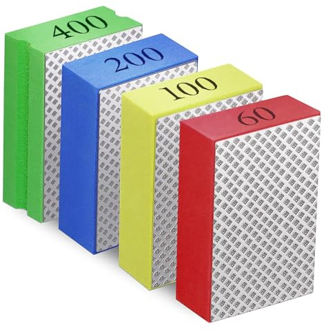 AROMUJOY 4Pcs Éponges de Ponçage, Blocs de Ponçage, Tampons De Polissage à La Main En Diamant, Cales à Poncer à Main pour Carreaux, Céramique, Verre, Pierre, Granit, Marbre Carrelage