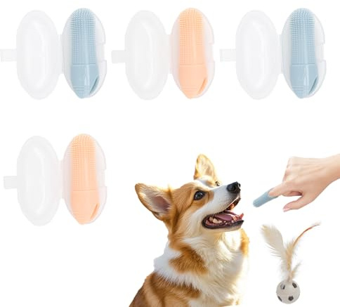 VOSSOT 4 st. hundtandborste fingerling, silikon fingertandborste hund fingervärmare hundar tandvård hund tandborst, mjuk tandborste för hundar och katter, för tandrengöring, tandvård och tandrengöring