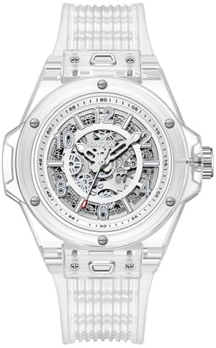 DAXIAOYU Orologio meccanico automatico scheletro cavo di modo per gli uomini unico caso trasparente impermeabile cinturino in silicone orologio da polso sportivo