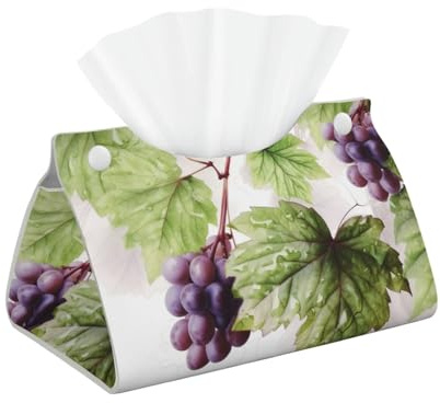 Belle boîte à mouchoirs moderne en cuir synthétique avec motif feuilles de vigne - Distributeur de papier décoratif - Organiseur de papier facial rectangulaire - Décoration d'intérieur