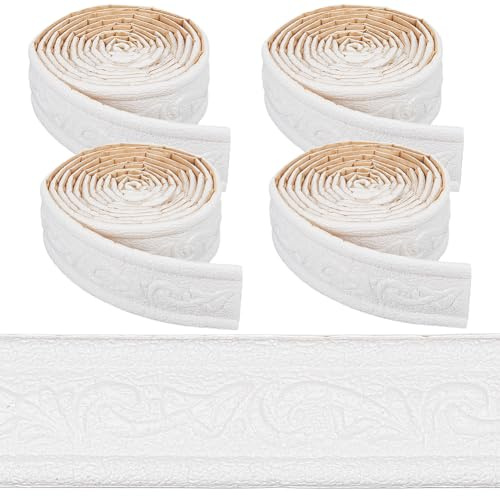 CRASPIRE Modanatura da Parete 30 Piede X 1.8 Pollici Bordo per Carta da Parati Modanatura Adesiva Bianca Chiara Flessibile Autoadesiva Battiscopa 3D Specchio Vintage Bordo Adesivo Schiuma