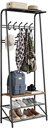 Garvee Perchero Con Zapatero Mueble Recibidor,10 Ganchos Extraíbles, Estructura Metálica Para Entrada, Puerta Principal Y Vestíbulo, Dimensiones 64×29×180 cm