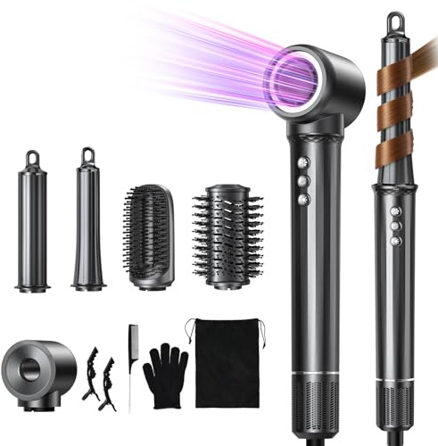Uwithm Airstyler 5 in 1 Hairstyler 110000 U/min Professioneller Ionen Föhn | mit 2 Größe Lockenstab Auto-Wrap, Volumenbürste, Haarglätter Bürste,Haarstyler zum Schnelltrocknend, Keine Hitzeschäden