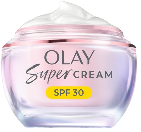Olay Super Cream Refillable Face Moisturiser With SPF30 UV Protection, Olay Super Serum, 5 Skin Benefits in 1 Moisturiser, Ultra Lightweight Hydration, Protects Against Sun Damage, Instant Glow