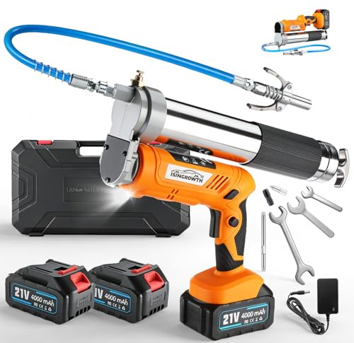ISINGROWTH Elektrische Akku-Fettpresse 12000 PSI, 2-in-1 Fettpresse mit 2×4000mAh Akku, 100cm Schlauch & LED-Licht, für KFZ-Mechaniker, Landwirte, LKW, Landwirtschaft & Werkstatt