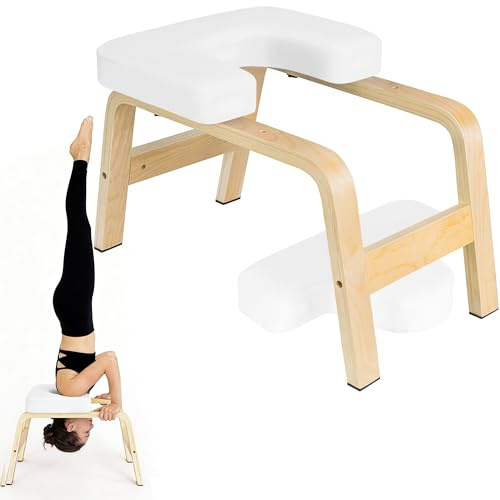 Yoga huvudstående pall hög kvalitet yogapall inkl. 150 kg 6,3 cm tjock, vattentät stoppning, halkfria fötter och yogabälte för att sträcka ryggen för olika tillämpningar som yoga, pilates vit