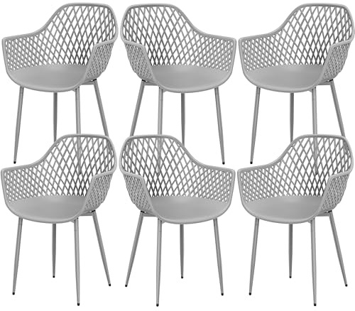 buybyroom Gartenstühle 6er Set, Gartenstuhl Kunststoff mit Armlehne, Loungesessel Outdoor Gartensessel Wetterfest für Garten Balkonstühle Terrassenstühle Bistrostuhl Balkonmöbel Kleiner Balkon,Grau