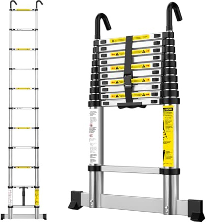 ApexSelect Teleskopleiter 3,2m Aluleiter Ausziehbar 11 Stufen | Ausziehbare Leiter mit Stabilisierungsstab, EN131,150kg, Klappbare Ausziehleiter für Haus, Dach, Dachboden, Wohnmobil