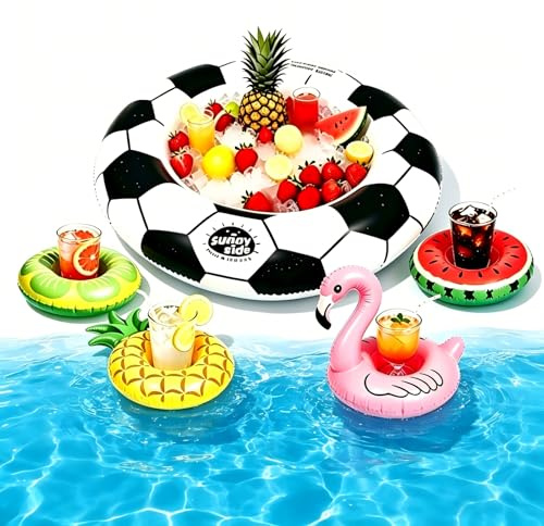 Beafaeur Aufblasbarer Getränkehalter Pool, 5er Set Aufblasbare Poolbar,1x Großes Tablett + 4X Mini Untersetzer, Schwimmende Poolbar für Sommer Garten Strand Party Hawaii