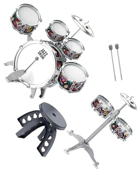 LIXSAZSE Batería de jazz infantil con taburete. Jóvenes músicos listos para rockear y descubrir talentos musicales. Los niños pueden experimentar un conjunto completo de