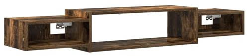 Tmriohed Mobile TV da parete, 140 cm, mobile basso sospeso in legno, moderno scaffale TV con 3 scomparti, per soggiorno e media, mensola da parete salvaspazio, rovere affumicato