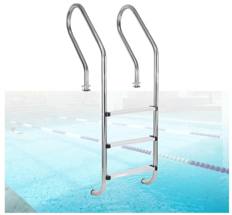 Poolrulltrappa, 2/3-stegs rulltrappa i rostfritt stål med ledstänger och halkfria steg, lämplig for vattenparker och simbassänger(3 steps)