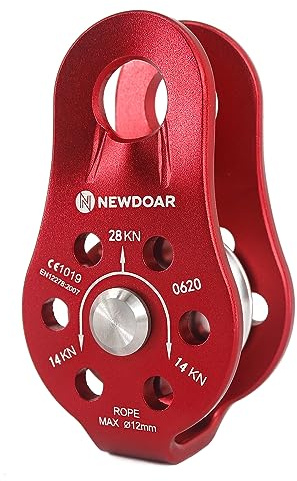 NewDoar Fixed Plate Micro Pulley,28KN CE Certified General Purpose Small Aluminum Rope Pulleys for Climbing/Aloft Work/Rappelling/Rescue Etc(28KN Red 1pcs)