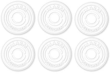 iSecur 6er Aufkleber-Set Alarm gesichert Ø 4 cm außenklebend - hin366 | 6 Aufkleber Achtung Objekt besitzt Alarmanlage Ø 4 cm, außenklebend für Fenster und Tür, UV-beständig, wetterfest