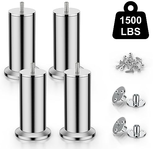 Qenovo® 4 Stück M10 Möbelfüße Edelstahl, Sofa Füße, Für Schrankfüße Bett Beine/Sofa Beine/Tischbeine höhenverstellbar Verwenden Sie M10-Schrauben,Unterstützung über 600 kg. (12.5CM)