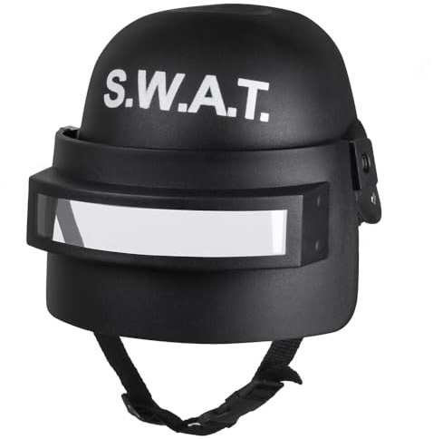 Boland 01408 Children's Helmet SWAT Deluxe Visor Helmet SWAT, Black/White, Chin Strap, Transparent Visor, Foldable, One Size, Carnival, Halloween, Theme Party, Birthday, Fancy Dress, Fancy Dress
