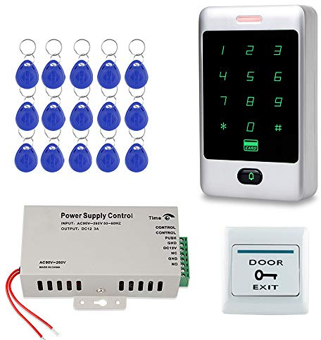 FST Kit Sistema di Controllo Accessi Porte Tastiera RFID Tastiera in Metallo Tattile + Alimentatore Controllo Accessi DC12V 3A + 15 pezzi di Schede per Telecomandi RFID