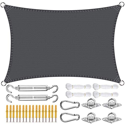 ERPENG Sonnensegel 4.5x5m 95% UV Schutz wetterfest Balkonverkleidung mit Seilen und Befestigungs Kit Hochwertigem Polyester für Balkon, Gartenanlagen, Camping und Freizeit, Dunkelgrau