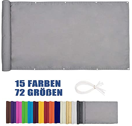 Moboo Balkon Sichtschutz PB2 PES blickdichte Balkonumspannung mit Ösen und Kabelbinder 8 Tage geliefert - in div.5 Größen & 2 Farben 420D(Grau,1x5m)